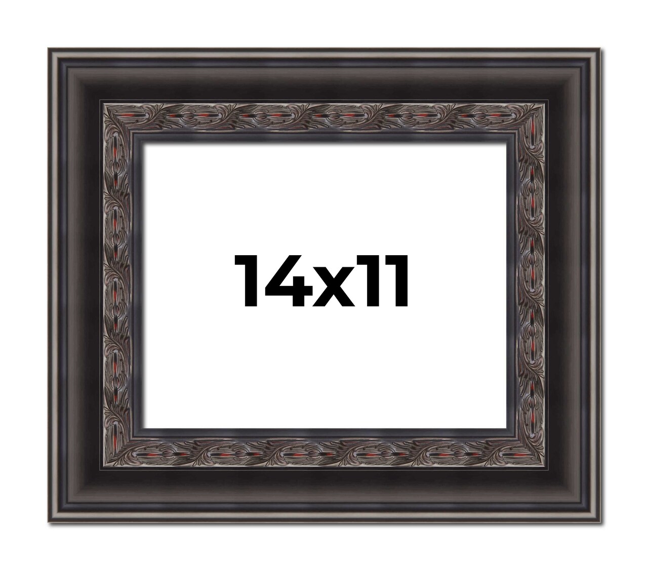 14x11 3.5" Wide Ornate Black Picture Frame - UV Acrylic, Foam Board Backing, Hanging Hardware